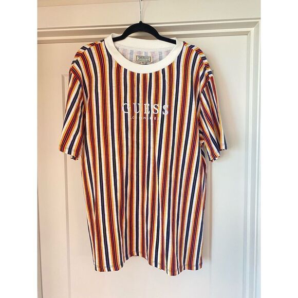 NWT men’s vintage 90’s Guess Los Angeles vertical striped tee large embroidered - Picture 1 of 6